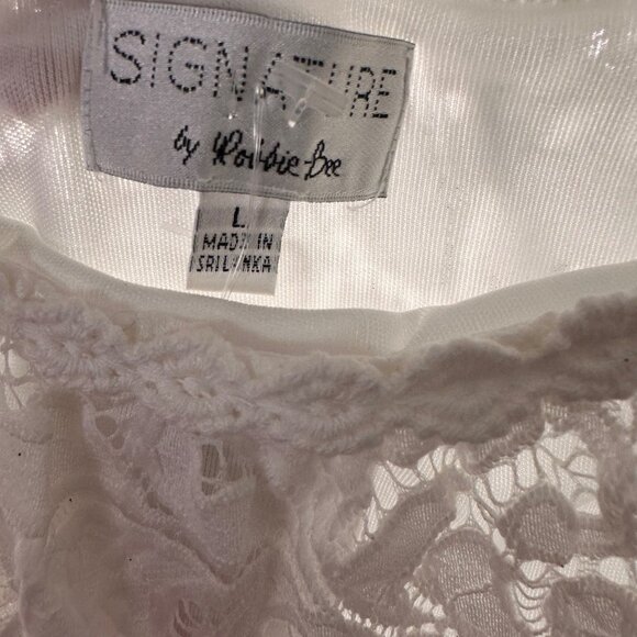 Signature Size L Robbie Bee White Lace Off-Shoulder Dress Pom Trim Sleeves - Picture 5 of 9